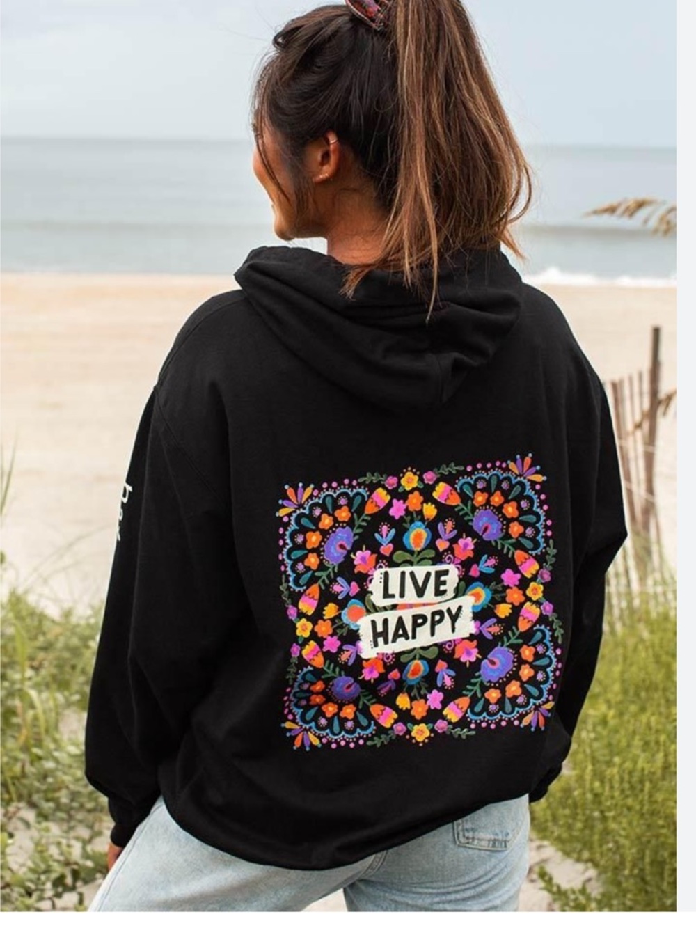 Natural life hoodie live happy black colorful small oversized nwt